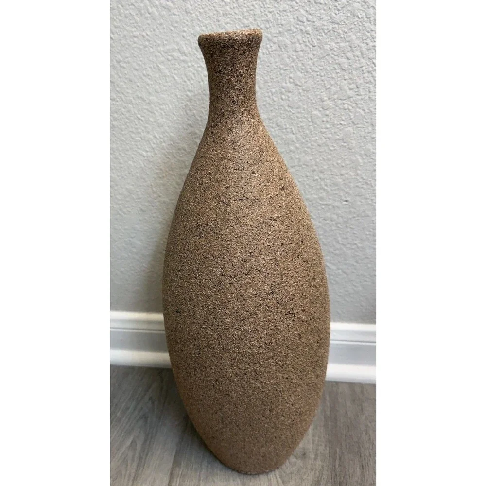 Textured Boho Vase Sandy Finish Spackled Mimics Stone Or Cork 14.5”
